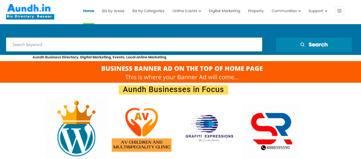 Business banner ad on top of home page- Aundh.in business banner ad on top of home page - Business banner ad on top of home page Aundh - BUSINESS BANNER AD ON TOP OF HOME PAGE